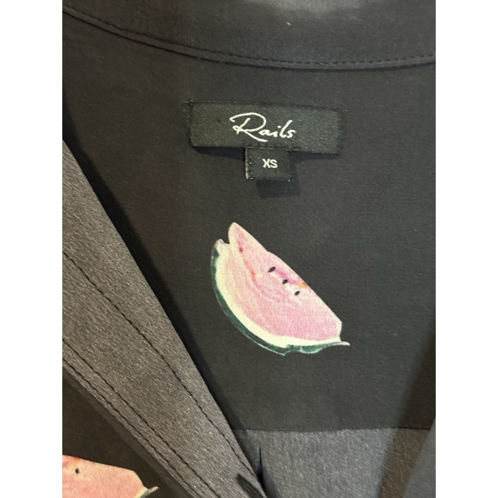 Rails Kate Watermelon Print Black Button Down Silk Top Shirt Sz XS Novelty - Picture 4 of 9
